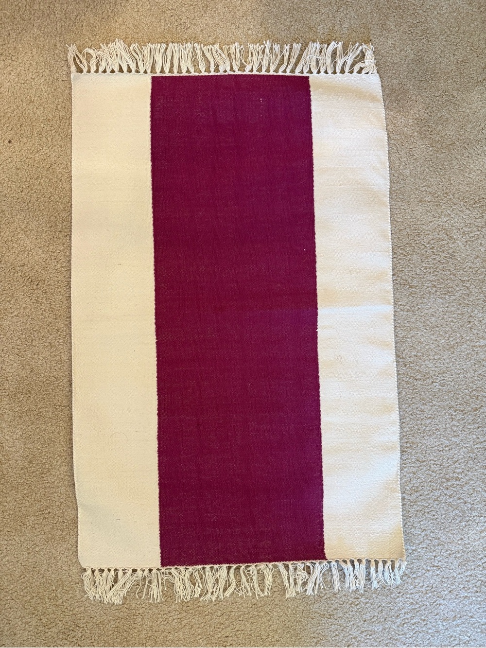 Serena & Lily Berry and Cream Broad Stripe Dhurrie Label 2’x3’